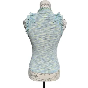 By Anthropologie -641 Crochet Ruffle Tank Top Sleeveless Knit‎ Blue Size Small thumbnail 6