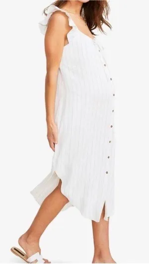 Hatch Maternity Jenna White Striped Midi Dress thumbnail 2
