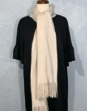 Cejon Cream Faux Fur Fuzzy Super Soft Fringe Winter Scarf 9x36 thumbnail 5