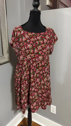 Natural Life floral red rose babydoll cottagecore mini dress medium . thumbnail 1