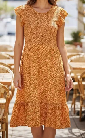 Luxology Smocked Floral Midi Dress Boho Cottagecore Large thumbnail 1