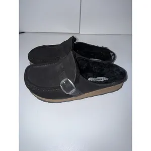 Birkenstock Buckley Shearling Suede Leather Tan Brown Slip On Clog Mule Sandal L thumbnail 2