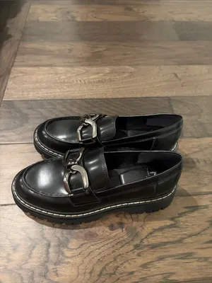 Marc Fisher Black Lug Sole Leather Loafers S. 7.5 thumbnail 4