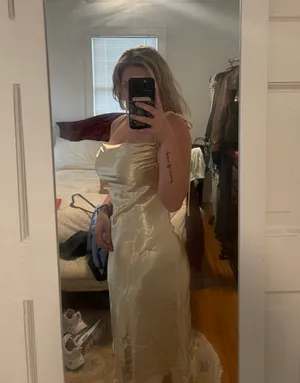 Boutique Gold Satin Asymmetrical Hem Dress thumbnail 4