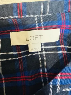 Ann Taylor Loft Plaid Tunic Blouse Women's Sz M V-Neck Black Blue Red thumbnail 13