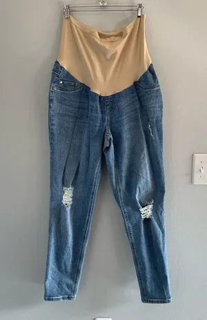 Maternity Full Panel Belly Distressed Straight Leg Ankle Jeans 1x thumbnail 1