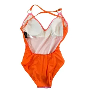 Kate Spade Plunging V-Neck One‎ Piece Swimsuit Pink Orange Small thumbnail 5