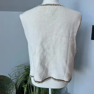 Crochet Button Up Sweater Vest‎ Cream Tan Brown Bohemian Festival Large thumbnail 2