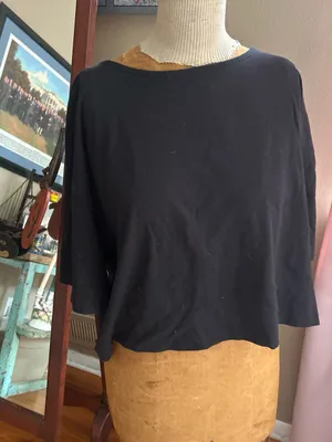 GAP Black Cropped Tie-Hem Oversized Tee | Size Large - Boho Festival thumbnail 8