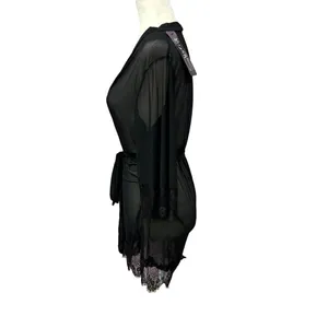 Shirley Of Hollywood Robe Black Mesh & Lace Size L thumbnail 3