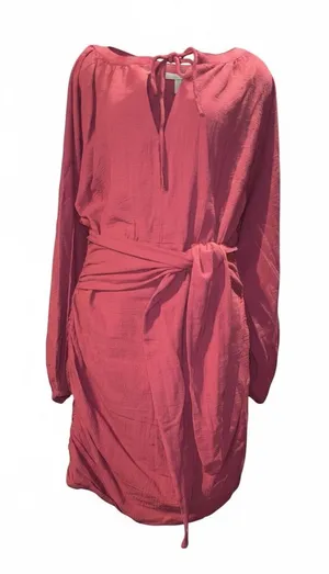 Coral Tie-Waist Long Sleeve Dress thumbnail 1