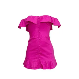LOVERS + FRIENDS Elsie Off-Shoulder Linen Blend Mini Dress, Magenta, XS thumbnail 11