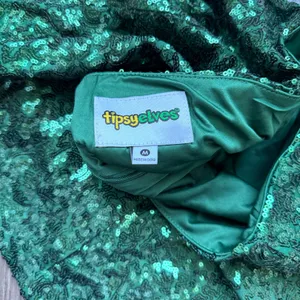 NWOT Tipsy Elves Emerald Green Sequin Mini Skirt Womens Size Med Stretch Zip thumbnail 6