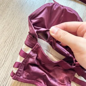 Victoria's Secret Strappy Mesh Long Line Plunge Satin Maroon Bralette Size M thumbnail 5