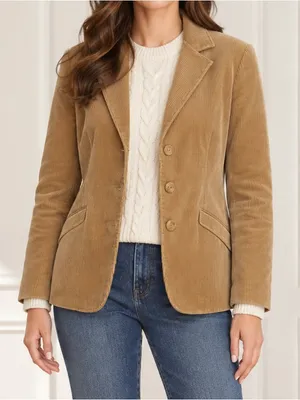 Vintage L.L.Bean Corduroy Blazer Jacket Women’s Sz 18 Camel Tan Preppy 80s thumbnail 1