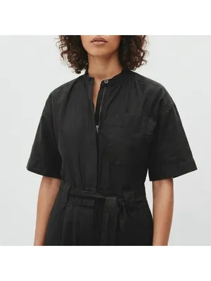 NWT Everlane The Fatigue Short-Sleeve Jumpsuit in Black Belted Cotton Utility 6 thumbnail 2