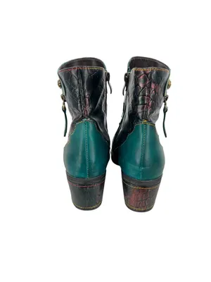 Boho Lagenlook Festival Teal Leather Ankle Boots Snake Print Stud Detail Size 42 thumbnail 4