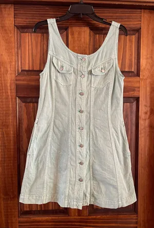 Madewell Mint Green Sleeveless Denim Button-Front Mini Dress size 4 thumbnail 1