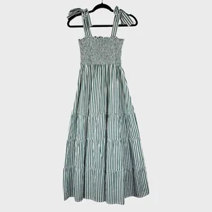 Maxwell And Gerladine Dress Green The Brooke Midi Stripe Smocked Tiered Flowy XS thumbnail 2