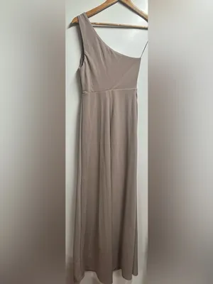 Birdy Grey One Shoulder Kira Crepe Dress in Taupe size xs thumbnail 5