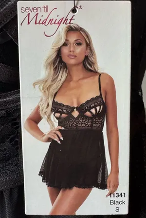 Seven 'til Midnight Black Lace Peekaboo Babydoll Chemise thumbnail 1
