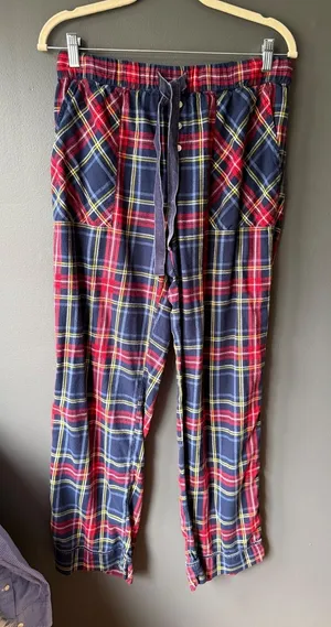 Aerie Cozy Plaid Flannel Lounge Pants with Drawstring Waist and Button Detail thumbnail 1