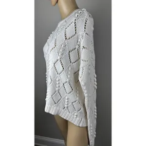 Ann Taylor LOFT‎ Bobble Sweater Womens Size Medium Ivory Diamond Open Knit thumbnail 8