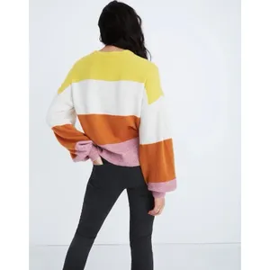 Madewell Yellow/White/Brown/Purple Striped Knit Wool Crewneck Pullover L D25 thumbnail 2