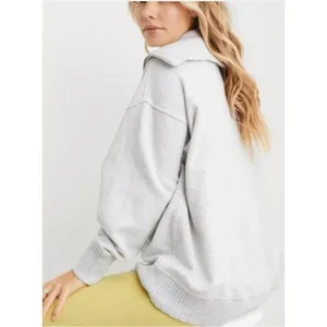 Aerie Down to Earth 1/4 Zip Sweatshirt Women's XS Gray Oversized Pullover thumbnail 3