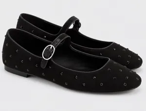 J.Crew Black Studded Mary Jane Ballet Flats Rhinestone Goth Coquette Punk Chic Size 8 thumbnail 1