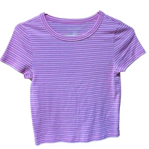 American Eagle Pink Striped Cropped Tee Medium thumbnail 1
