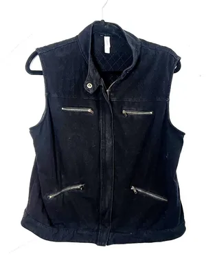 Y2K‎ Black Utility Vest Women's XL Quilted Pockets Zippers Gothic Grunge thumbnail 1