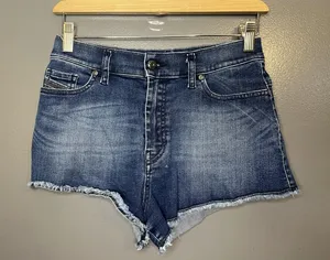 Diesel Denim Shorts Womens 25 Blue Cutoff Raw Frayed Hem Stretch 5 Pocket thumbnail 1