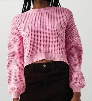 Hollister Waffle Knit Pink Sweater thumbnail 1