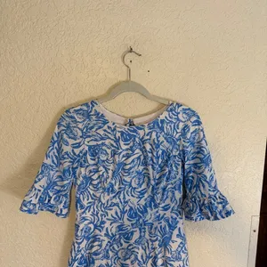 Lilly Pulitzer Shift Dress Blue 00 Womens Ruffle‎ Sleeve Lobster Print Mini thumbnail 5