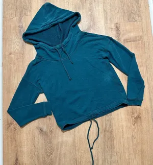 AERIE | Woman's Teal Blue Drawstring Cowl Neck Crop Hoodie Sweatshirt, Size XS‎ thumbnail 1