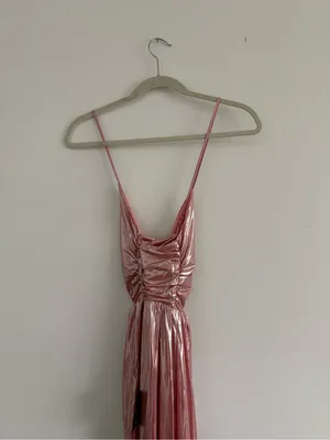 NWT Lulu’s Fabulous Finesse Light Pink Metallic Twist Front Maxi Dress Size XXS thumbnail 8