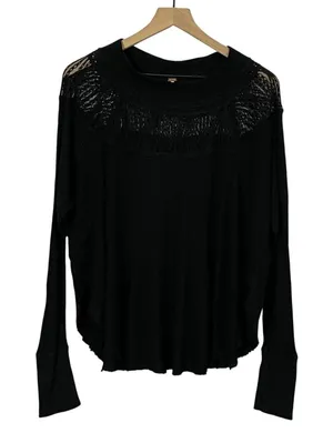 Free People Spring Valley Lace Trim Tunic Top - Black - Small thumbnail 1
