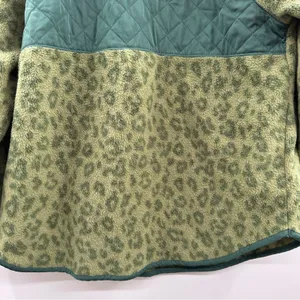 J. Crew Green Leopard Print Quilted Button-Neck Sherpa Long Sleeve Sweater Sz M‎ thumbnail 4
