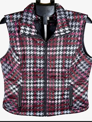 Christopher & Banks Houndstooth Quilted Vest Black & Pink Large Like New thumbnail 6