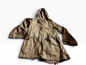 Zara Basic Parka Jacket Size Small Tan Utility Hooded Cotton Blend Coat thumbnail 1