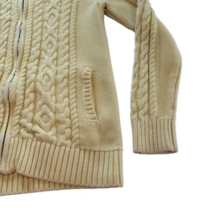 LL Bean Yellow Double L Mixed Cable Full Zip Hoodie Pockets Cotton Sweater SMALL thumbnail 5