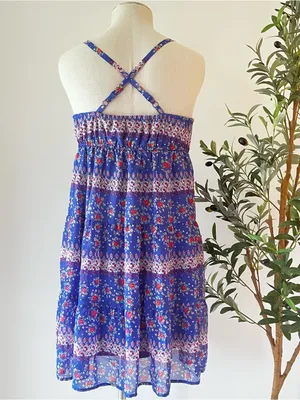 Blue Floral empire waist babydoll Spaghetti Strap Sundress thumbnail 2
