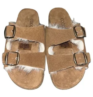Coconut by Matisse Leather Faux Fur Sandals(Size 6M) thumbnail 1