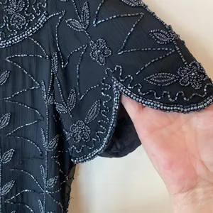 Cote d’ Azur Vintage 1980s Beaded Black Sequin Short Sleeve Blouse XL Classic thumbnail 3