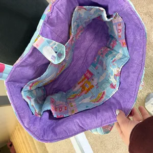 Handmade Quilted‎ Tote Bag Castles Unicorns Fantasy Pink Purple Blue Large Purse thumbnail 5