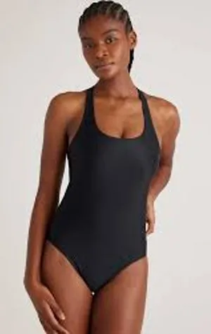 QUINCE Italian Cross Back One Piece Swimsuit MINIMALIST NWT Black Size Small S thumbnail 1