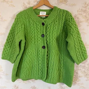 Vintage Kilronan Knitwear Green Irish Merino Wool Cable Knit Cardigan Sweater thumbnail 1