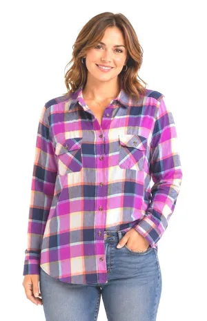 American Eagle Size XL Women's Purple Plaid Button Down Shirt 100% Cotton thumbnail 1