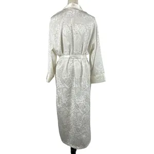 Rare‎ Vintage 90's Victoria's Secret Ivory Floral Satin Long Robe Womens Small thumbnail 4